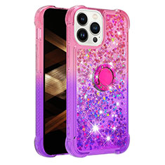 Silicone Candy Rubber TPU Bling-Bling Soft Case Cover with Finger Ring Stand S02 for Apple iPhone 13 Pro Max Hot Pink
