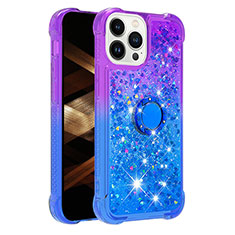 Silicone Candy Rubber TPU Bling-Bling Soft Case Cover with Finger Ring Stand S02 for Apple iPhone 13 Pro Max Purple
