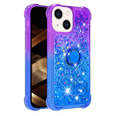 Silicone Candy Rubber TPU Bling-Bling Soft Case Cover with Finger Ring Stand S02 for Apple iPhone 14 Plus Purple