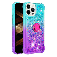 Silicone Candy Rubber TPU Bling-Bling Soft Case Cover with Finger Ring Stand S02 for Apple iPhone 14 Pro Max Sky Blue
