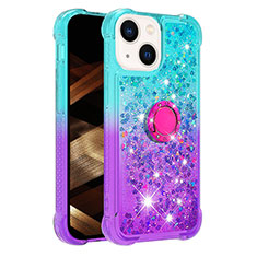 Silicone Candy Rubber TPU Bling-Bling Soft Case Cover with Finger Ring Stand S02 for Apple iPhone 14 Sky Blue