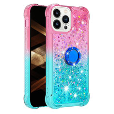 Silicone Candy Rubber TPU Bling-Bling Soft Case Cover with Finger Ring Stand S02 for Apple iPhone 15 Pro Pink