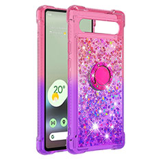 Silicone Candy Rubber TPU Bling-Bling Soft Case Cover with Finger Ring Stand S02 for Google Pixel 7a 5G Hot Pink