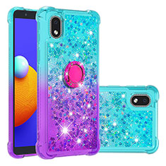 Silicone Candy Rubber TPU Bling-Bling Soft Case Cover with Finger Ring Stand S02 for Samsung Galaxy A01 Core Sky Blue