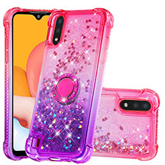 Silicone Candy Rubber TPU Bling-Bling Soft Case Cover with Finger Ring Stand S02 for Samsung Galaxy A01 SM-A015 Hot Pink