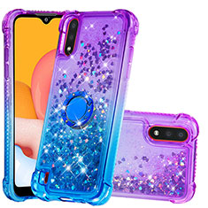 Silicone Candy Rubber TPU Bling-Bling Soft Case Cover with Finger Ring Stand S02 for Samsung Galaxy A01 SM-A015 Purple