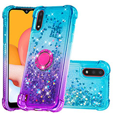 Silicone Candy Rubber TPU Bling-Bling Soft Case Cover with Finger Ring Stand S02 for Samsung Galaxy A01 SM-A015 Sky Blue