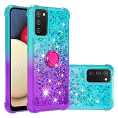 Silicone Candy Rubber TPU Bling-Bling Soft Case Cover with Finger Ring Stand S02 for Samsung Galaxy A02s Sky Blue