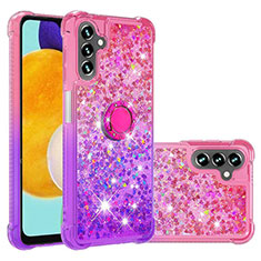 Silicone Candy Rubber TPU Bling-Bling Soft Case Cover with Finger Ring Stand S02 for Samsung Galaxy A04s Hot Pink