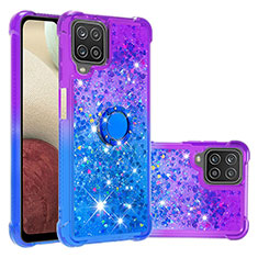 Silicone Candy Rubber TPU Bling-Bling Soft Case Cover with Finger Ring Stand S02 for Samsung Galaxy A12 Nacho Purple