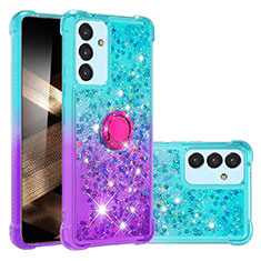 Silicone Candy Rubber TPU Bling-Bling Soft Case Cover with Finger Ring Stand S02 for Samsung Galaxy A15 5G Sky Blue