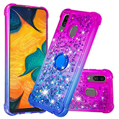 Silicone Candy Rubber TPU Bling-Bling Soft Case Cover with Finger Ring Stand S02 for Samsung Galaxy A20 Purple
