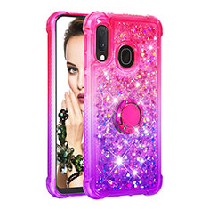 Silicone Candy Rubber TPU Bling-Bling Soft Case Cover with Finger Ring Stand S02 for Samsung Galaxy A20e Hot Pink