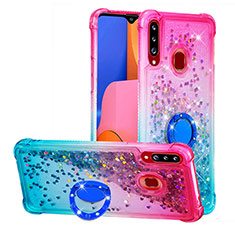 Silicone Candy Rubber TPU Bling-Bling Soft Case Cover with Finger Ring Stand S02 for Samsung Galaxy A20s Pink