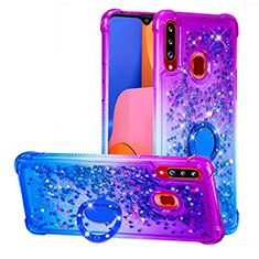 Silicone Candy Rubber TPU Bling-Bling Soft Case Cover with Finger Ring Stand S02 for Samsung Galaxy A20s Purple