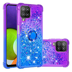 Silicone Candy Rubber TPU Bling-Bling Soft Case Cover with Finger Ring Stand S02 for Samsung Galaxy A22 4G Purple