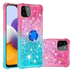 Silicone Candy Rubber TPU Bling-Bling Soft Case Cover with Finger Ring Stand S02 for Samsung Galaxy A22 5G Pink