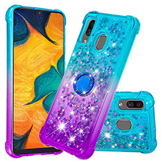 Silicone Candy Rubber TPU Bling-Bling Soft Case Cover with Finger Ring Stand S02 for Samsung Galaxy A30 Sky Blue