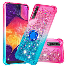 Silicone Candy Rubber TPU Bling-Bling Soft Case Cover with Finger Ring Stand S02 for Samsung Galaxy A30S Pink