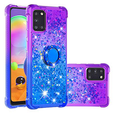 Silicone Candy Rubber TPU Bling-Bling Soft Case Cover with Finger Ring Stand S02 for Samsung Galaxy A31 Purple