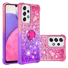 Silicone Candy Rubber TPU Bling-Bling Soft Case Cover with Finger Ring Stand S02 for Samsung Galaxy A33 5G Hot Pink