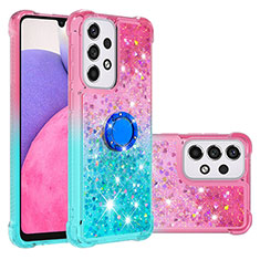 Silicone Candy Rubber TPU Bling-Bling Soft Case Cover with Finger Ring Stand S02 for Samsung Galaxy A33 5G Pink