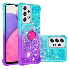 Silicone Candy Rubber TPU Bling-Bling Soft Case Cover with Finger Ring Stand S02 for Samsung Galaxy A33 5G Sky Blue