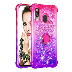 Silicone Candy Rubber TPU Bling-Bling Soft Case Cover with Finger Ring Stand S02 for Samsung Galaxy A40 Hot Pink