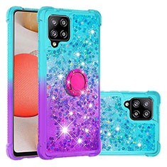 Silicone Candy Rubber TPU Bling-Bling Soft Case Cover with Finger Ring Stand S02 for Samsung Galaxy A42 5G Sky Blue