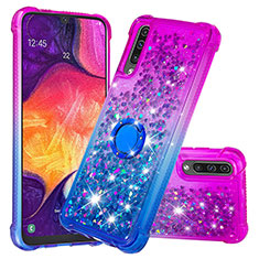 Silicone Candy Rubber TPU Bling-Bling Soft Case Cover with Finger Ring Stand S02 for Samsung Galaxy A50 Purple