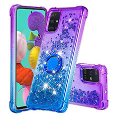 Silicone Candy Rubber TPU Bling-Bling Soft Case Cover with Finger Ring Stand S02 for Samsung Galaxy A51 4G Purple