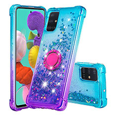 Silicone Candy Rubber TPU Bling-Bling Soft Case Cover with Finger Ring Stand S02 for Samsung Galaxy A51 5G Sky Blue