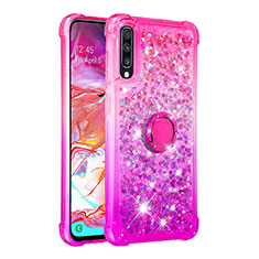 Silicone Candy Rubber TPU Bling-Bling Soft Case Cover with Finger Ring Stand S02 for Samsung Galaxy A70 Hot Pink