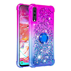Silicone Candy Rubber TPU Bling-Bling Soft Case Cover with Finger Ring Stand S02 for Samsung Galaxy A70 Purple
