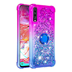 Silicone Candy Rubber TPU Bling-Bling Soft Case Cover with Finger Ring Stand S02 for Samsung Galaxy A70S Purple