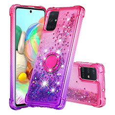 Silicone Candy Rubber TPU Bling-Bling Soft Case Cover with Finger Ring Stand S02 for Samsung Galaxy A71 4G A715 Hot Pink
