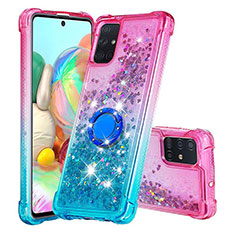 Silicone Candy Rubber TPU Bling-Bling Soft Case Cover with Finger Ring Stand S02 for Samsung Galaxy A71 4G A715 Pink