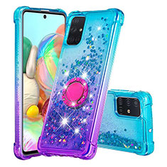 Silicone Candy Rubber TPU Bling-Bling Soft Case Cover with Finger Ring Stand S02 for Samsung Galaxy A71 4G A715 Sky Blue