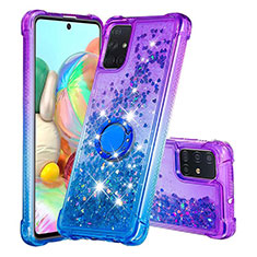 Silicone Candy Rubber TPU Bling-Bling Soft Case Cover with Finger Ring Stand S02 for Samsung Galaxy A71 5G Purple