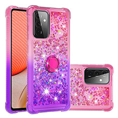 Silicone Candy Rubber TPU Bling-Bling Soft Case Cover with Finger Ring Stand S02 for Samsung Galaxy A72 4G Hot Pink