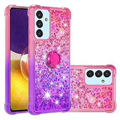 Silicone Candy Rubber TPU Bling-Bling Soft Case Cover with Finger Ring Stand S02 for Samsung Galaxy A82 5G Hot Pink