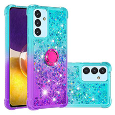 Silicone Candy Rubber TPU Bling-Bling Soft Case Cover with Finger Ring Stand S02 for Samsung Galaxy A82 5G Sky Blue
