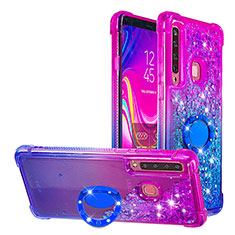 Silicone Candy Rubber TPU Bling-Bling Soft Case Cover with Finger Ring Stand S02 for Samsung Galaxy A9 Star Pro Purple