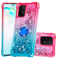 Silicone Candy Rubber TPU Bling-Bling Soft Case Cover with Finger Ring Stand S02 for Samsung Galaxy A91 Pink