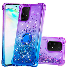 Silicone Candy Rubber TPU Bling-Bling Soft Case Cover with Finger Ring Stand S02 for Samsung Galaxy A91 Purple