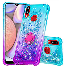 Silicone Candy Rubber TPU Bling-Bling Soft Case Cover with Finger Ring Stand S02 for Samsung Galaxy M01s Sky Blue