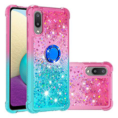 Silicone Candy Rubber TPU Bling-Bling Soft Case Cover with Finger Ring Stand S02 for Samsung Galaxy M02 Hot Pink