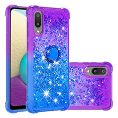 Silicone Candy Rubber TPU Bling-Bling Soft Case Cover with Finger Ring Stand S02 for Samsung Galaxy M02 Purple