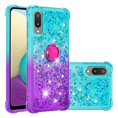 Silicone Candy Rubber TPU Bling-Bling Soft Case Cover with Finger Ring Stand S02 for Samsung Galaxy M02 Sky Blue