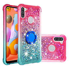 Silicone Candy Rubber TPU Bling-Bling Soft Case Cover with Finger Ring Stand S02 for Samsung Galaxy M11 Pink